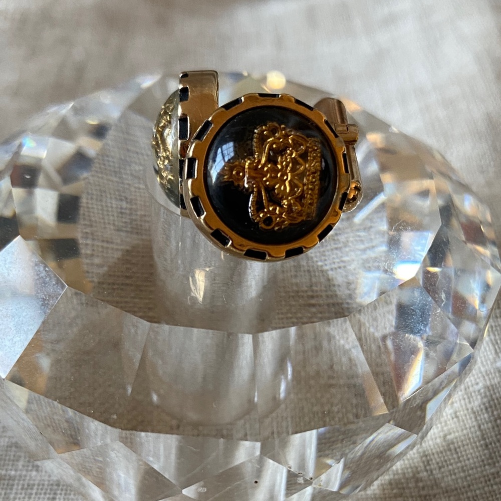 Hickok Royal Crown Emblem Goofus glass dome black background Men's cuff links